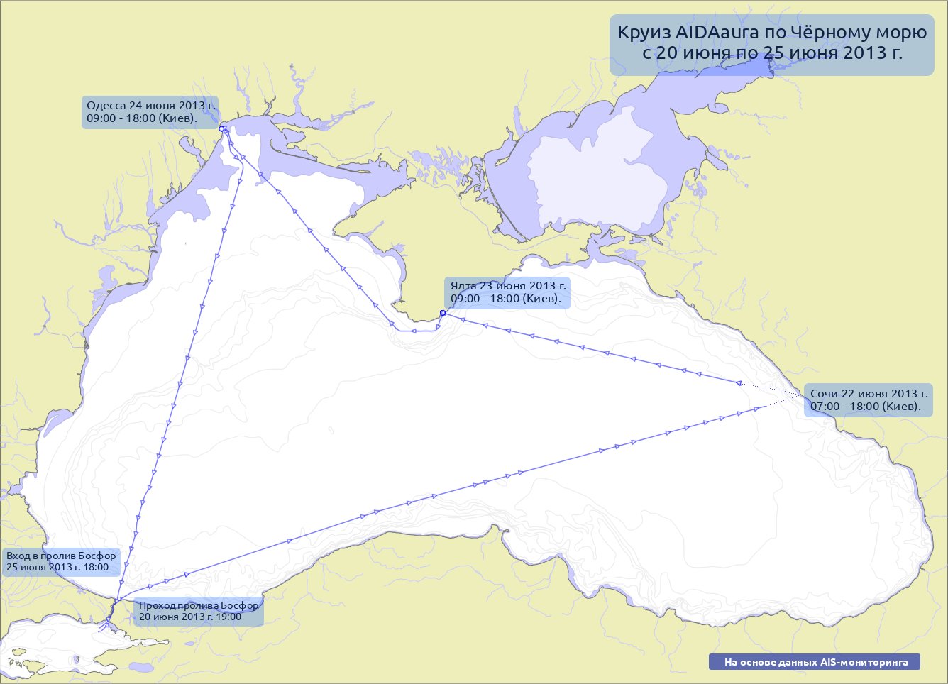 Карта передвижения AIDAaura.
