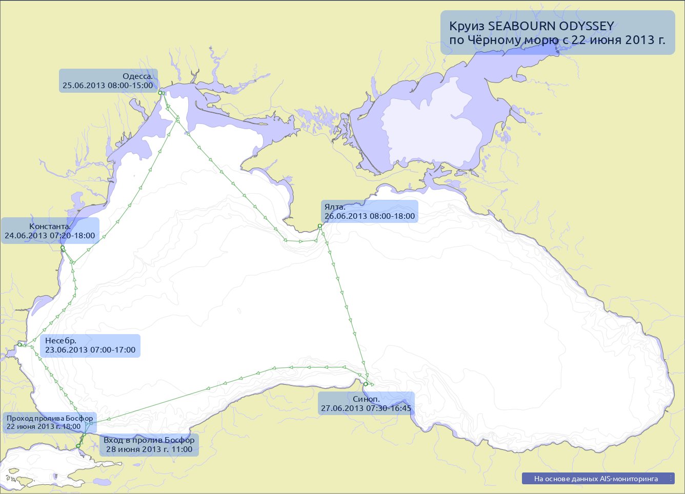 Карта передвижения SEABOURN ODYSSEY.